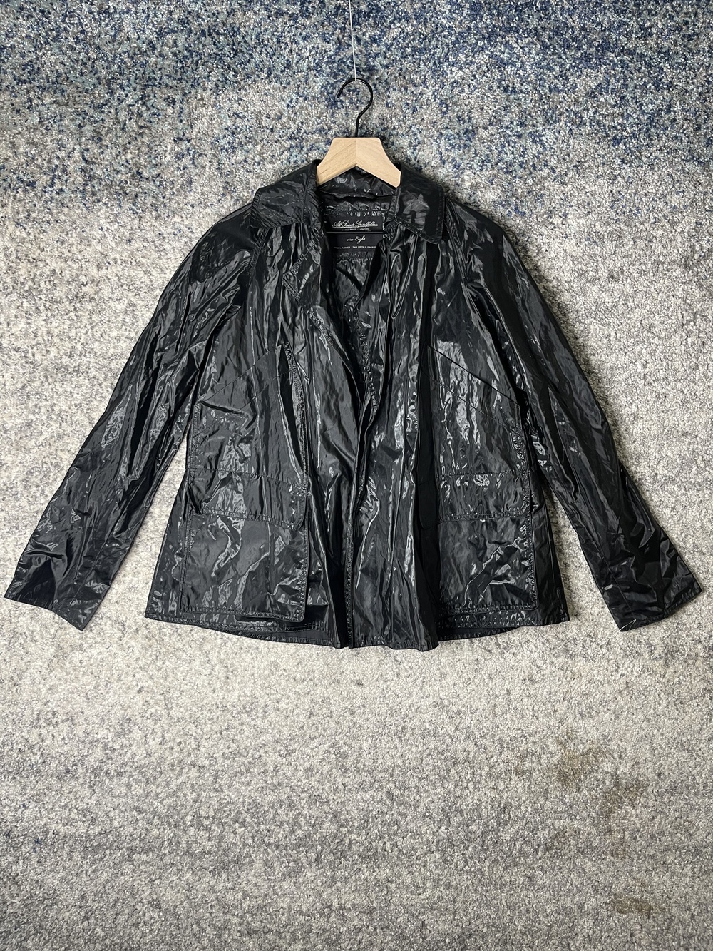 AllSaints Spitalfields Jacket Womens Eight Black Shiny Crinkle Lightweight Coat